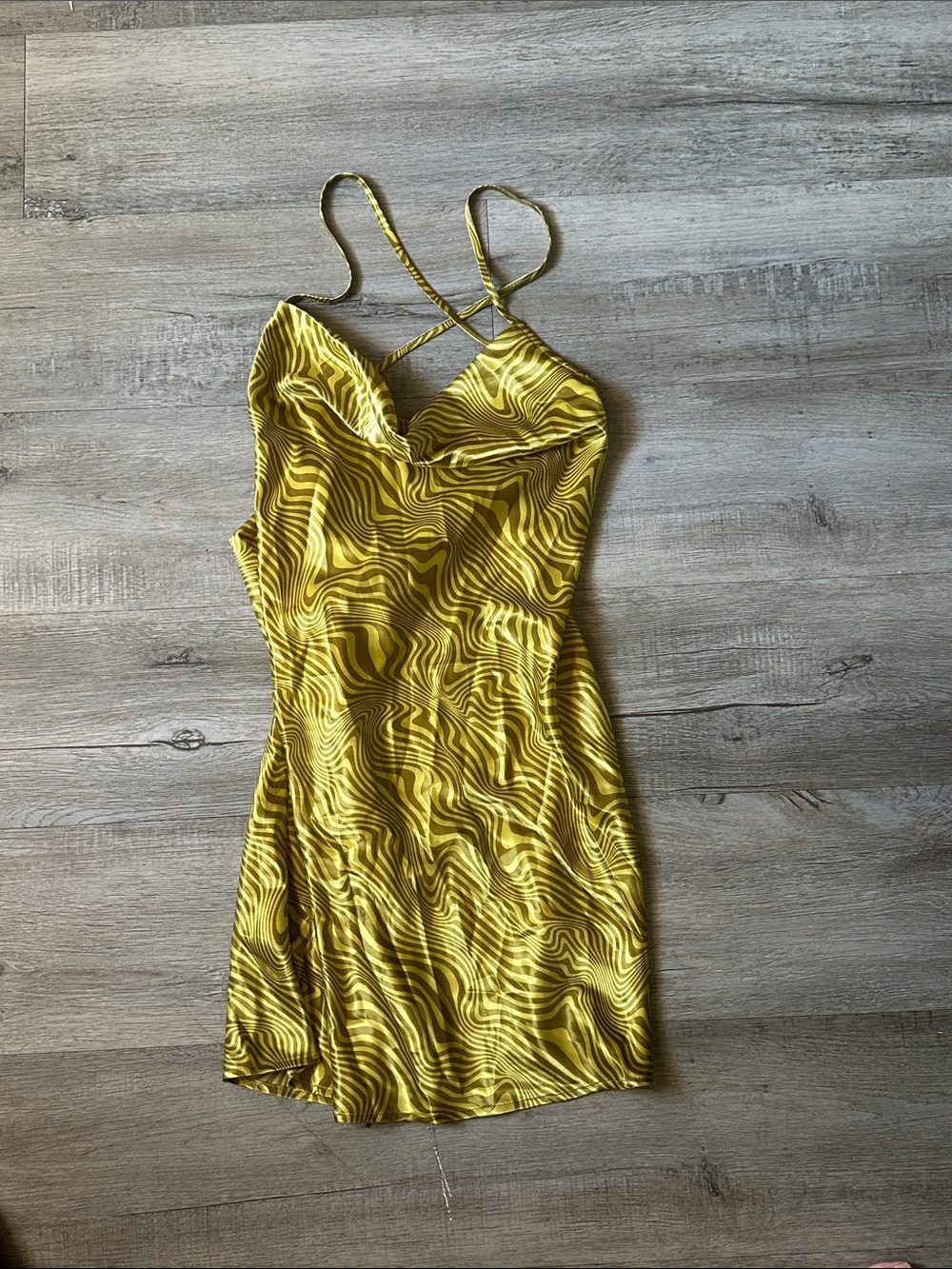 Zara Yellow Swirl Cowl Slip Mini Dress